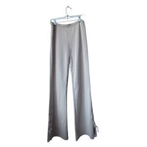 Knit Pants Cream Flared Criss Cross Tie Detail High Waist Disco Boho